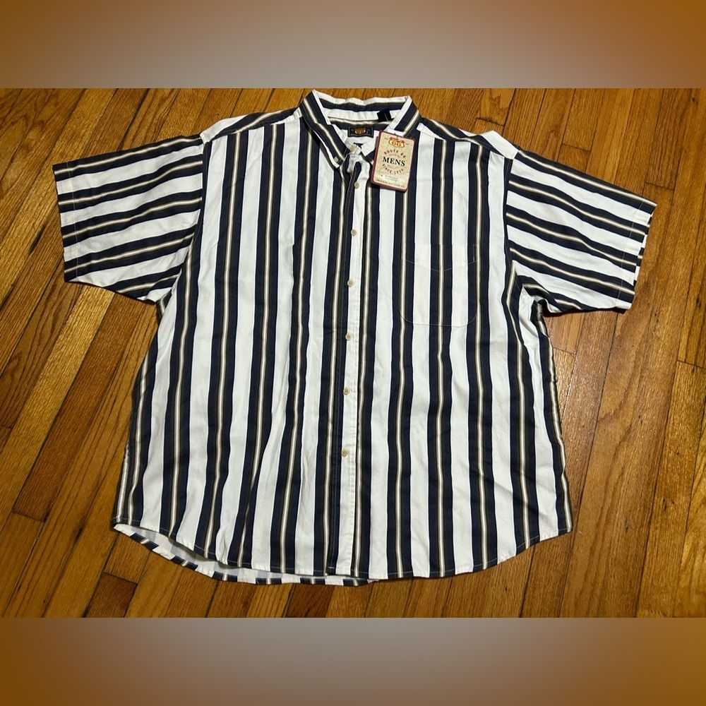 VTG Route 66 Shirt‎ Men's 3X  Striped Denim Short Sleeve 90s